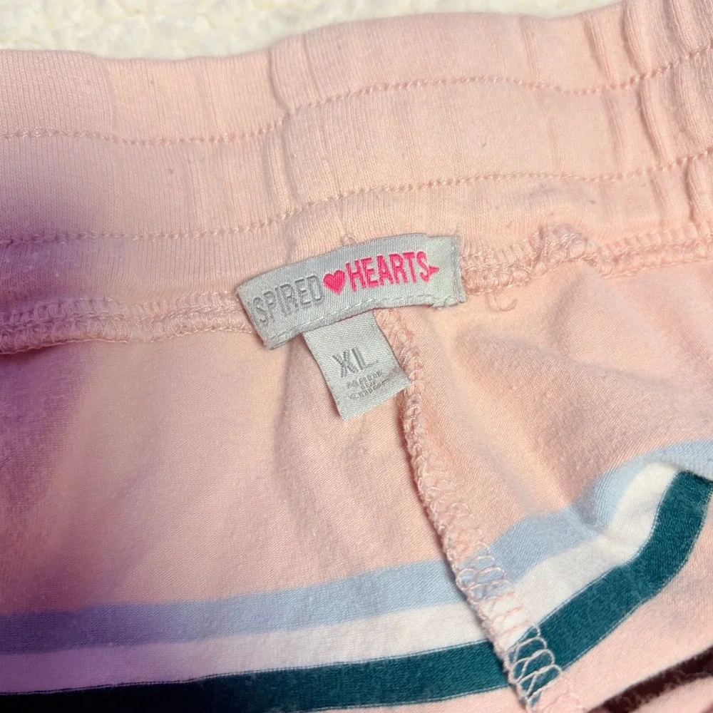 Inspired Hearts Pink Striped Lounge Shorts Women Pajama Bottoms Drawstring #16